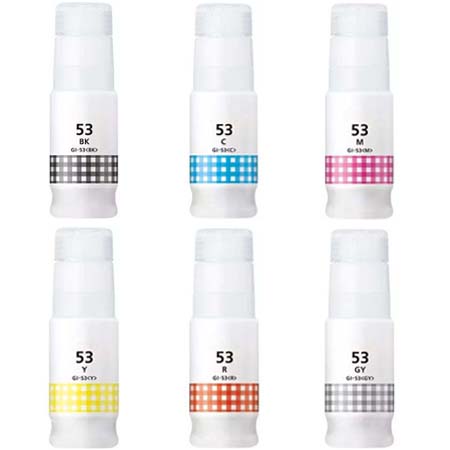 Canon Compatible GI-53 Full Set of Ink Bottles (Black/Cyan/Magenta/Yellow/Red/Grey)